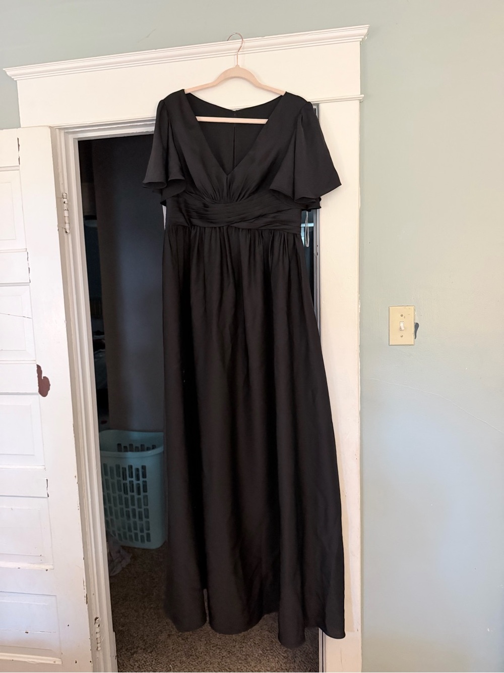 Azazie Black V-Neck Flutter Sleeve Maxi Gown